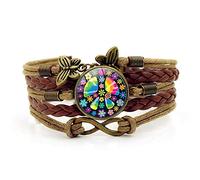 Woven Men,Brown Rope Colorful Peace Personality Pattern,Time Gemstone Multi-Layer Hand-Woven Glass Combination Jewelry Ladies Fashion European and American Jewelry