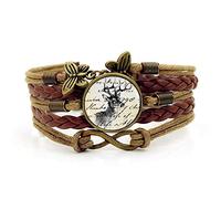 Woven Men,Brown Rope Retro Font Elk Animal,Time Gemstone Multi-Layer Hand-Woven Glass Combination Jewelry Ladies Fashion European and American Jewelry