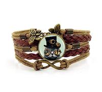 Woven Men,Brown Rope Steampunk Hat Cat Animal,Time Gemstone Multi-Layer Hand-Woven Glass Combination Jewelry Ladies Fashion European and American Jewelry