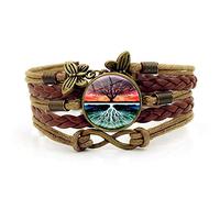 Woven Men,Brown Rope Symmetrical Colorful Life Tree Plant,Time Gemstone Multi-Layer Hand-Woven Glass Combination Jewelry Ladies Fashion European and American Jewelry