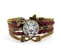 Woven Men,Brown Rope Tiger White Animal,Time Gemstone Multi-Layer Hand-Woven Glass Combination Jewelry Ladies Fashion European and American Jewelry