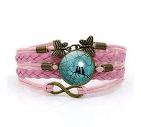 Woven Men,Pink Rope Blue Moon Cat Animal,Time Gemstone Multi-Layer Hand-Woven Glass Combination Jewelry Ladies Fashion European and American Jewelry