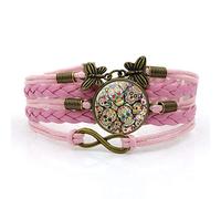 Woven Men,Pink Rope Colorful Taro Pattern Art,Time Gemstone Multi-Layer Hand-Woven Glass Combination Jewelry Ladies Fashion European and American Jewelry