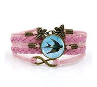 Woven Men,Pink Rope Flying Blue Swallow Animal,Time Gemstone Multi-Layer Hand-Woven Glass Combination Jewelry Ladies Fashion European and American Jewelry