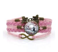 Woven Men,Pink Rope, Moon Flower, Black Cat Animal,Time Gemstone Multi-Layer Hand-Woven Glass Combination Jewelry Ladies Fashion European and American Jewelry