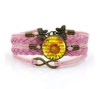 Woven Men,Pink Rope Music Melody Yellow Flower Plant,Time Gemstone Multi-Layer Hand-Woven Glass Combination Jewelry Ladies Fashion European and American Jewelry