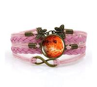 Woven Men,Pink Rope Red Venus Planet Landscape,Time Gemstone Multi-Layer Hand-Woven Glass Combination Jewelry Ladies Fashion European and American Jewelry