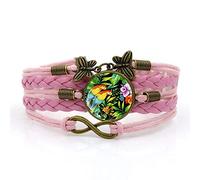 Woven Men,Pink Rope Tropical Beautiful Cute Parrot Animal,Time Gemstone Multi-Layer Hand-Woven Glass Combination Jewelry Ladies Fashion European and American Jewelry