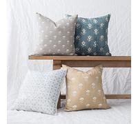 Woven Nook - Fundas de Almohada Modernas y lujosas de 18 x 18 Pulgadas, Calidad Duradera y Lavable a máquina, Lona 100% algodón, diseño ETTA, Naranja, Negro y marrón, Paquete de 4 para el hogar