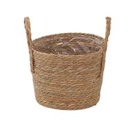 Woven Plant Basket - Straw Flowerpot with Handle | Natural Material with Durable Construction, Indoor and Outdoor Planter For Balcony Home Garden Yard Patio Lawn Pathway