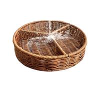 Woven Serving Tray - 3-Grids Rattan Serving Tray Round | Hand Towel Storage Wicker Trayy | Round Bread Servingg Basket | Reusable Divided Wicker Fruit Basket For Home, Studio, Restaurants