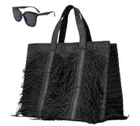 Woven Straw Fringe Tote Bag for Women,Large Fashion Summer Beach Handbag with Tassel,Casual Vacation Straw Bag