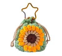Woven Sunflower Storage Bag | Keychains Coin Purse | Sunflower-Themed Coin Purse | Portable | Compact | 9x9cm | For Women Men Girls Teens