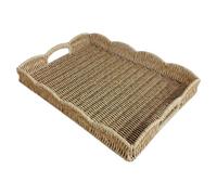 Woven Tray- Rectangular Imitation Rattan Design, Built In Handle Basket | Decorative Serving trayFor Breakfast, Fruit, Snacks, Living Room, Bedroom, Coffee Table, Sofa, Patio, Picnic Use