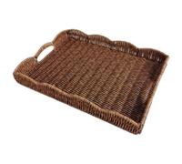 Woven Tray with Handles Imitation Rattan Kitchen Decor Decorative Tray Basket for Use | Durable Synthetic Rattan Design System, Sturdy Carry Handle Structure Feature, Elegant Serving Function, Home