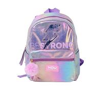 WOW GENERATION - Mochila Metálica Efecto Arco Iris para Niñas, Mochila Escolar y de Viaje con Pompón Decorativo, Diseño Moderno, Compacta de 32 cm, Ideal para Excursiones, Salidas, Escuela