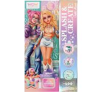 WOW GENERATION - Splash and Create, Set de Moda Creativo para Niñas, Juguete Educativo para Crear Outfits con Spray de Agua y Gemas Decorativas, Transforma Ropa de Blanco y Negro a Color