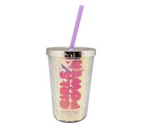 WOW GENERATION - Vaso Tumbler Holográfico 350 ml con Pajita Fija Reutilizable, Ideal para Colegio, Playa y Uso Diario, Diseño Duradero, Perfecto para Regalar