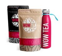 WOW TEA - Infusiones adelgazantes + Té Antioxidantes - Limpieza Corporal y Eliminación de Hinchazón Vientre + Termo de Té con Filtro - 300 gr + 550 ml | 100% naturales | Made in EU