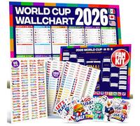 WOW Wallcharts Gráfico de pared de fútbol 2026 con calcomanías de bandera de país y accesorios para partidos, calendario de pared del torneo mundial y planificador de pared para el hogar, oficina y
