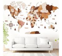 WOW WOOD Mapamundi de madera 3D para pared en español | sin taladro con adhesivos, plantillas y pines | arte mural para hogar u oficina