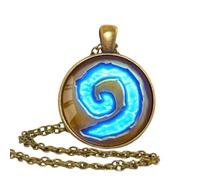 Wow World Of Warcraft Hearthstone - Collar con colgante redondo de cristal para mujer, color azul, Aleación de zinc