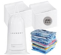 Wowangce 200 bolsas de lavandería de hotel a granel de 1.38 mil, 14 x 24 pulgadas, bolsas de lavandería de plástico con cierre de cordón, tiras de escritura, bolsas de pertenencias personales para