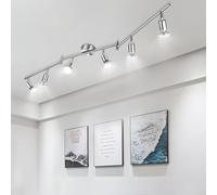 wowatt Lampara de Techo 6 Foco Orientable Níquel Interior Gu10 Sin Bombilla | Focos LED Interior Orientable, Regleta Focos techo Giratorios, Rail Iluminacion para Salon Dormitorio Pasillo Cocina Comedor