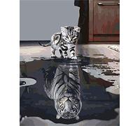 WOWDECOR - Cuadro para pintar por números para adultos, niños, niñas, gato o tigre, 40 x 50 cm, preimpreso, lienzo de pintura al óleo