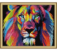 WOWDECOR - Kit de punto de cruz, diseño de animales de león, 11 quilates, con estampado de animales de peluche