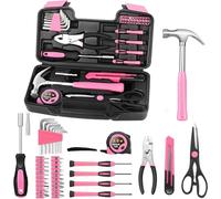 WOWEI Caja de Herramientas 39 Piezas de Rosa Juego Herramientas Esenciales para Bricolaje, Reparacion, Mantemiento, y Manualidades en el Oficina y Hogar Con Maletin de Transporte Rosa
