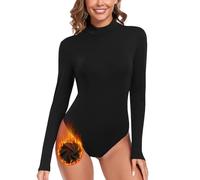 WOWENY Body de cuello alto para mujer jersey térmico de forro polar de manga larga cálido cómodo elegante camiseta con cuello alto