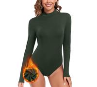 WOWENY Body de Mujer de Manga Larga con Cuello Alto, térmico, de Forro Polar, Camisetas con Cuello Alto, para Invierno, Verde, L