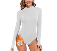 WOWENY Body térmico de manga larga con cuello alto para mujer, bodysuit de forro polar, cuello vuelto, cálido, cómodo, elegante, parte superior de cuello alto, Blanco, XS