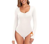 WOWENY Body térmico mujer manga larga, elegante, cuello en V,sexy Bodysuit Tops camiseta termica mujer Blanco S