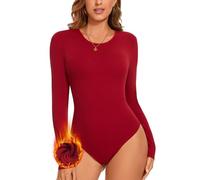 WOWENY Body térmico para mujer con forro de manga larga, manga 3/4, micro polar, parte superior, térmico, cuello redondo, básico, de manga larga, cálido, cómodo, Manga Larga Rojo, L