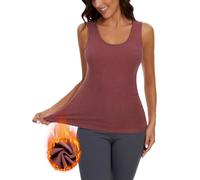 WOWENY Camiseta básica de Tirantes para Mujer con térmica, sin Mangas, Acanalada para Invierno, Camiseta térmica cálida, Camiseta Interior, Ropa Interior, Forro Polar, para el día a día,Vino Tinto,XL