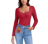 WOWENY Camiseta térmica de manga larga para mujer con cuello sweetheart elegante, manga 3/4, cálida, cómoda, de forro polar, para invierno, XXL