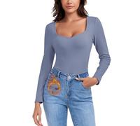 WOWENY Camiseta térmica de manga larga para mujer con cuello sweetheart elegante, manga 3/4, cálida, cómoda, de forro polar, para invierno, XXL