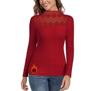 WOWENY Camiseta térmica de manga larga para mujer, cuello alto, forro polar, parte superior, elegante, cálido, cuello alto, camiseta interior para invierno y otoño, rojo, XL