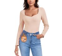 WOWENY Camiseta térmica de manga larga para mujer, de forro polar, con escote de cariño, elegante, camiseta térmica de manga larga, manga 3/4, cálida y cómoda, para invierno, Manga Larga Beige, L