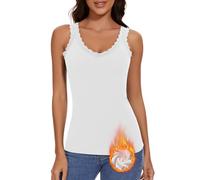 WOWENY Camiseta térmica para Mujer con Camiseta Interior de Encaje, Camisola cálida con Cuello en V, Forro Polar, Elegante Camiseta sin Mangas de Encaje