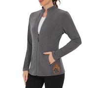WOWENY Chaqueta de forro polar para mujer, con forro cálido, sudadera con cuello alto y cremallera completa, ligera para invierno, al aire libre, correr, senderismo, tiempo libre, gris, M
