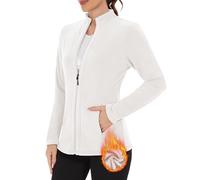 WOWENY Chaqueta de forro polar para mujer, con forro cálido, sudadera con cuello alto y cremallera completa, ligera para invierno, al aire libre, correr, senderismo, ocio, beige, L
