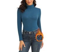 WOWENY Suéter de Cuello de Tortuga Señoras Azul Cálido Básico Cuello Levantado Suéter Termo Top Elegante Cuello de Tortuga de Manga Larga para el Otoño de Invierno(Azul, S)
