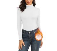 WOWENY Suéter de Cuello de Tortuga Señoras Blanco Cálido Básico Cuello Levantado Suéter Termo Top Elegante Cuello de Tortuga de Manga Larga para el Invierno Otoño(Blanco, XL)