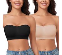 WOWENY Sujetador Bandeau sin Tirantes para Mujer, Top de Tubo sin Aros, Bralette con Relleno sin Costuras y Tirantes Transparentes 2 Piezas