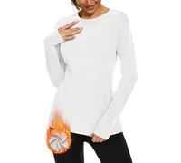WOWENY Thermo Top Ladies Fleece Shirt Long Sleeve Thermoactive Thermal Underwear Extra Warm Dralon Underhirt Long Sleeve Lightweight Ski Underwear Hiking Shirt(White, S)