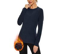 WOWENY Thermo Top Ladies Fleece Shirt Long Sleeve Thermoactive Thermal Underwear Extra Warm Dralon Underhirt Long Sleeve Lightweight Ski Underwear Hiking Shirt(Blue, M)