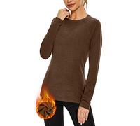 WOWENY Thermo Top Ladies Fleece Shirt Long Sleeve Thermoactive Thermal Underwear Extra Warm Dralon Underhirt Long Sleeve Lightweight Ski Underwear Hiking Shirt(Marrón, XL)